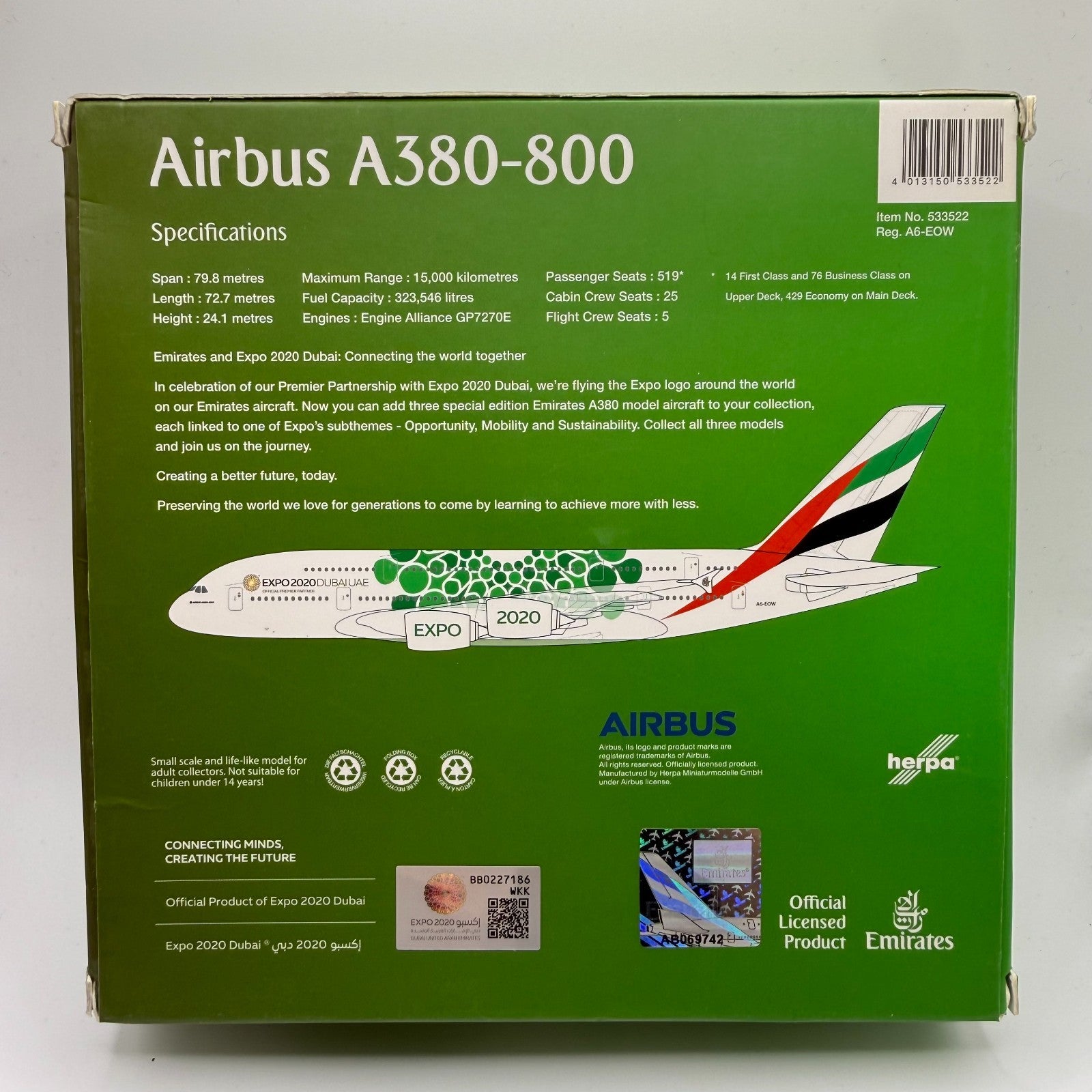 Herpa Wings 1:500 Emirates A380 Dubai Expo 2020