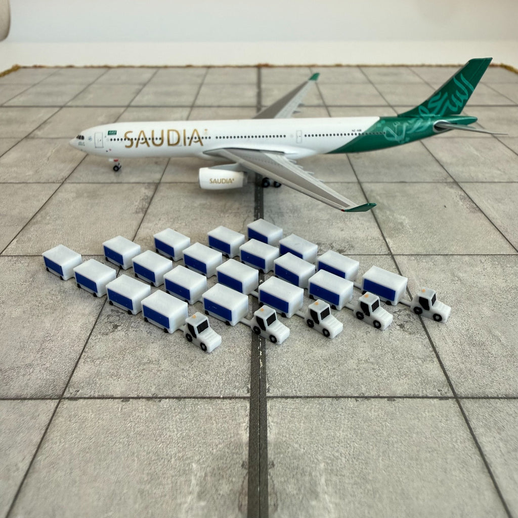 für Herpa Wings 1:500 / 1:400 5x Baggage Tug & Cart U.S. V2 Gepäckwagen Trolleys