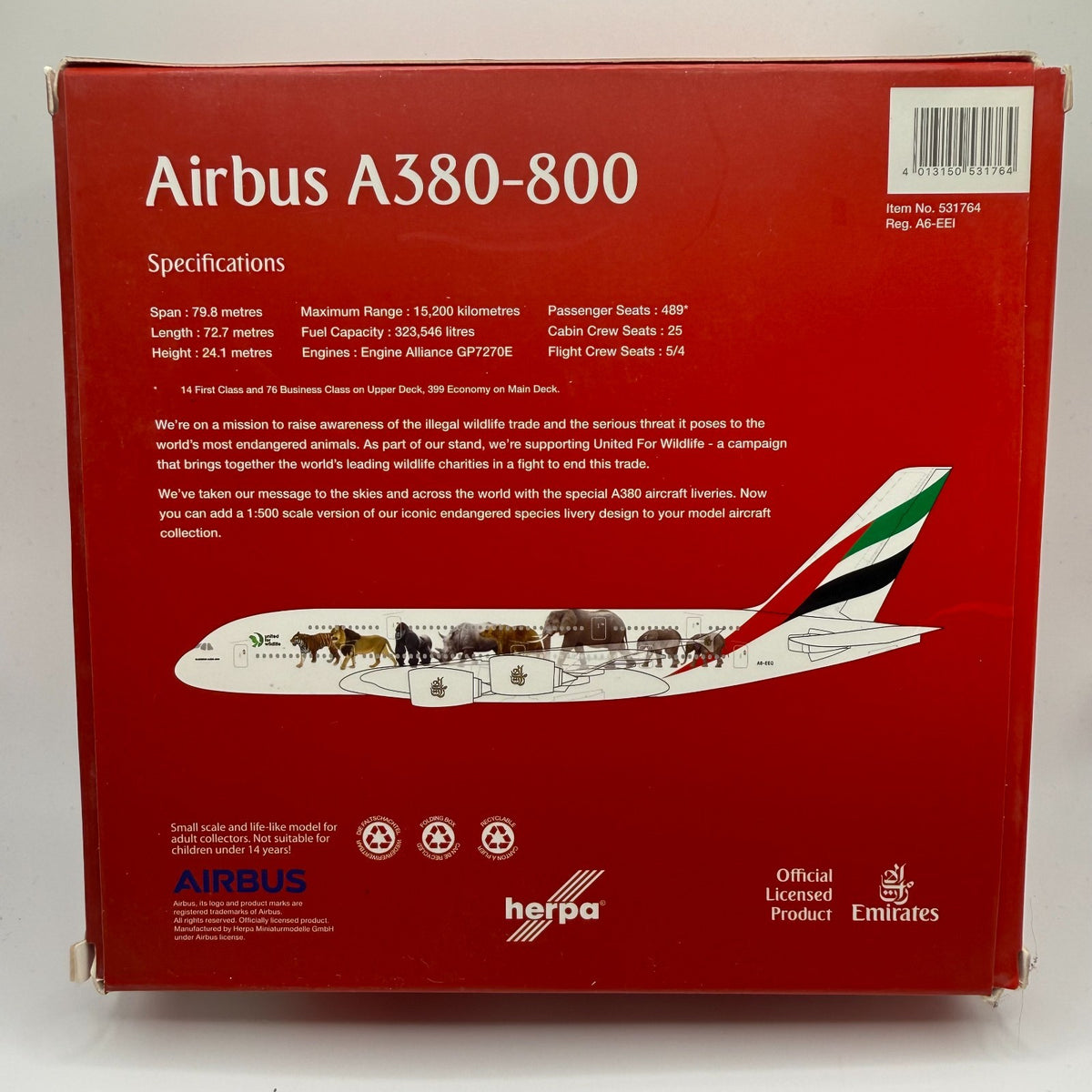 Herpa Wings 1:500 Emirates A380 Wildlife
