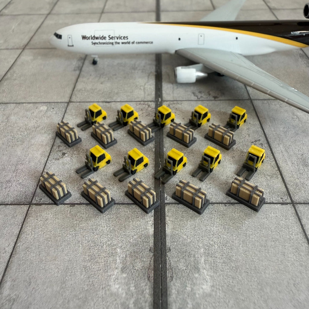 für Herpa Wings 1:500 / 1:400 10x Gabelstapler mit Paletten Forklifts GSE