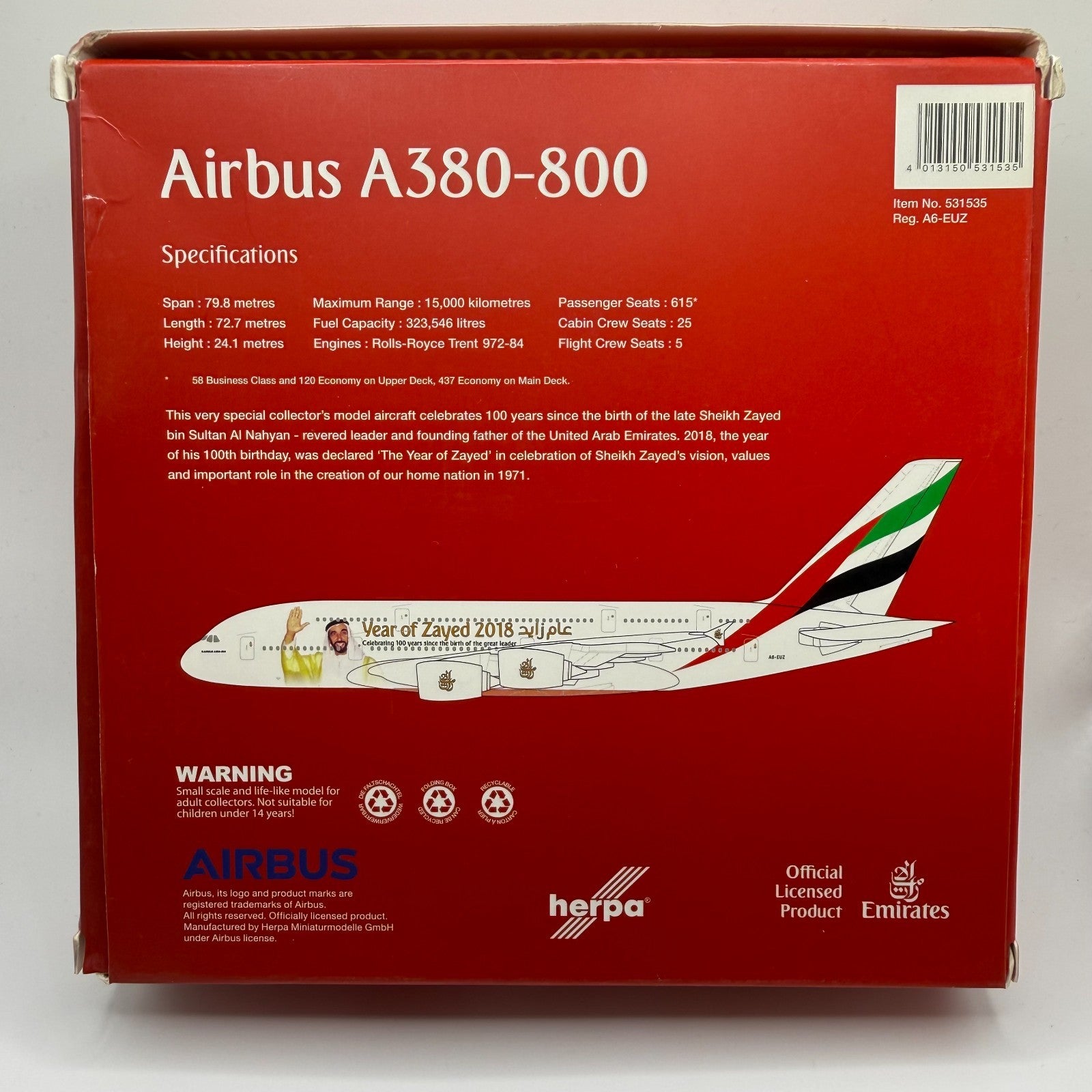 Herpa Wings 1:500 Emirates A380 Year of Zayed 2018
