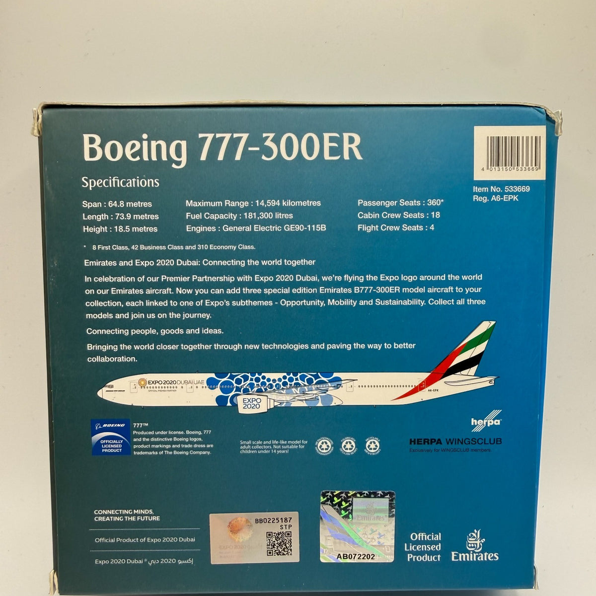 Herpa Wings 1:500 Emirates 777-300ER Dubai Expo 2020